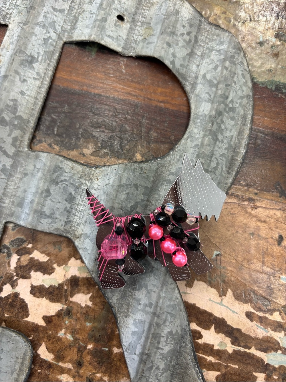 Scottie Dog Signed Brooch Liztech Pink & Black Brooch Pin
